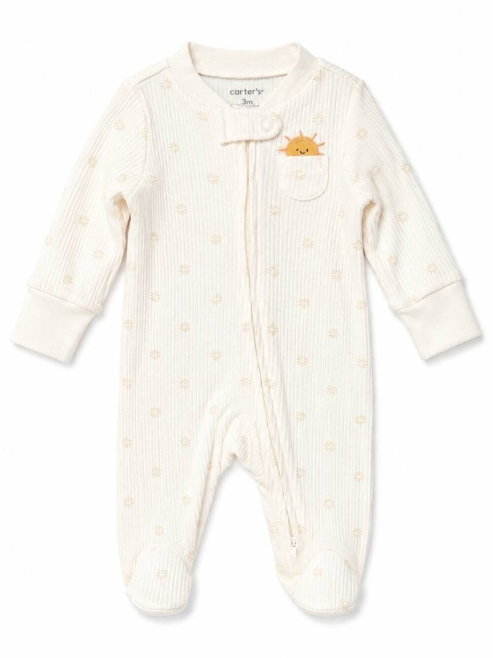 Carter's Baby Girl 3M Zip Footed Sleeper Ivory Ribbed Sun Print Pocket New